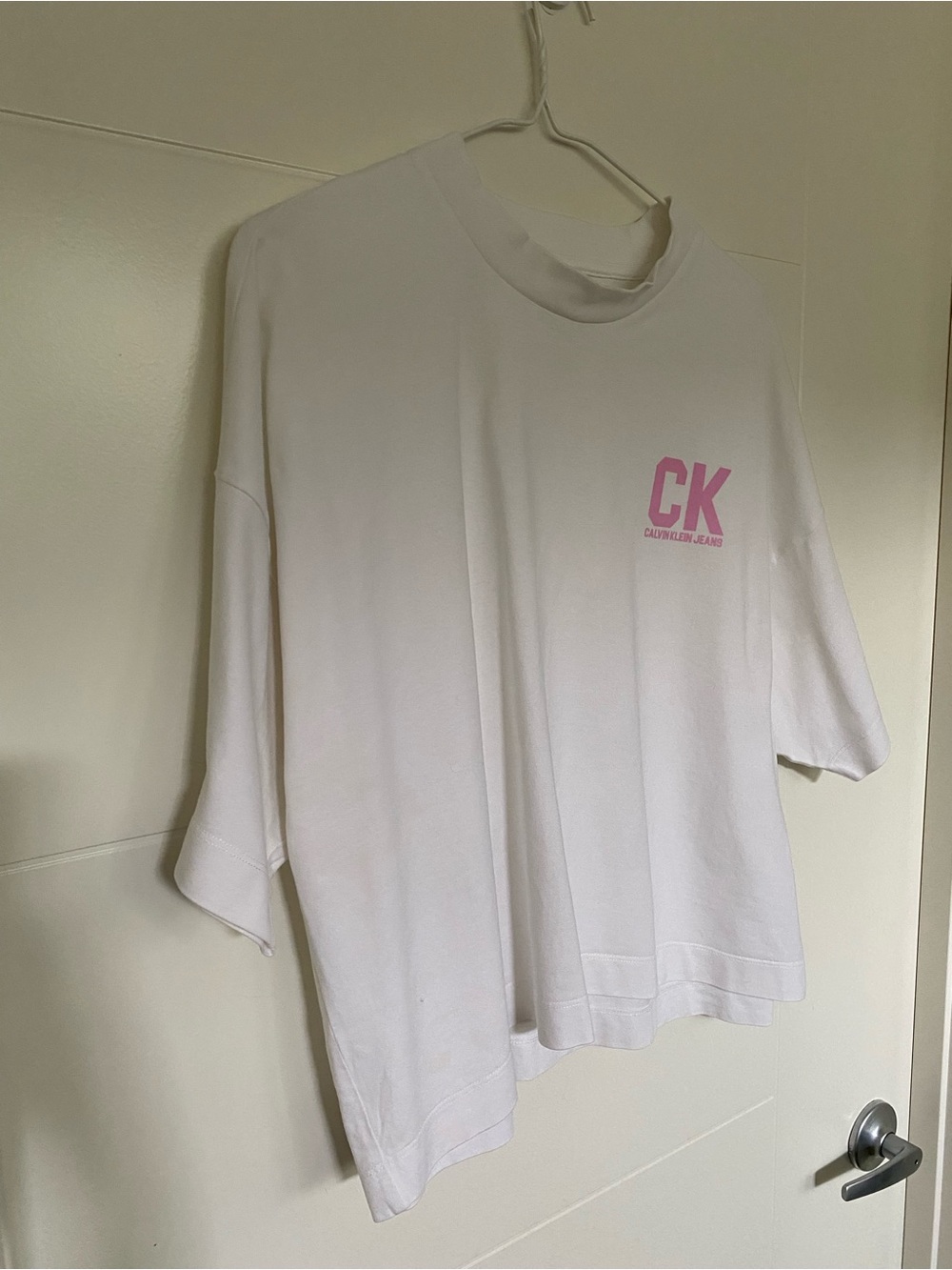 Calvin Klein Jeans White Tee with Pink CK Chest Logo